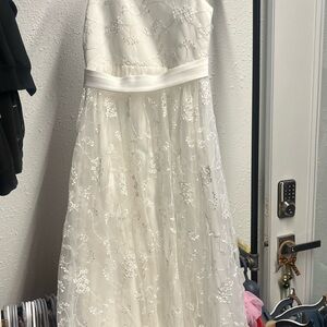 Ivory Floral Lace Girls' Dress with Satin Waistband